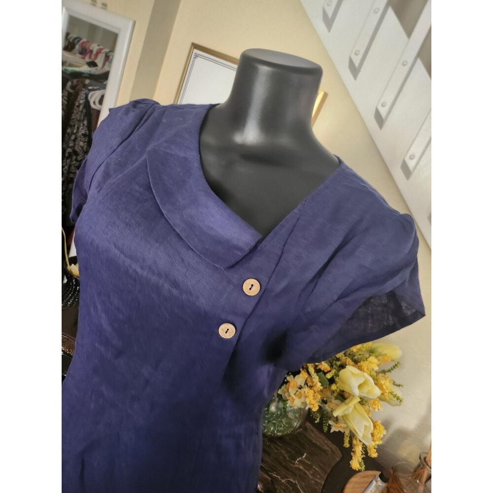 Lintico 100% Linen Crescent Collar Flutter Sleeve Mini Dress FIONA size S - Picture 5 of 8